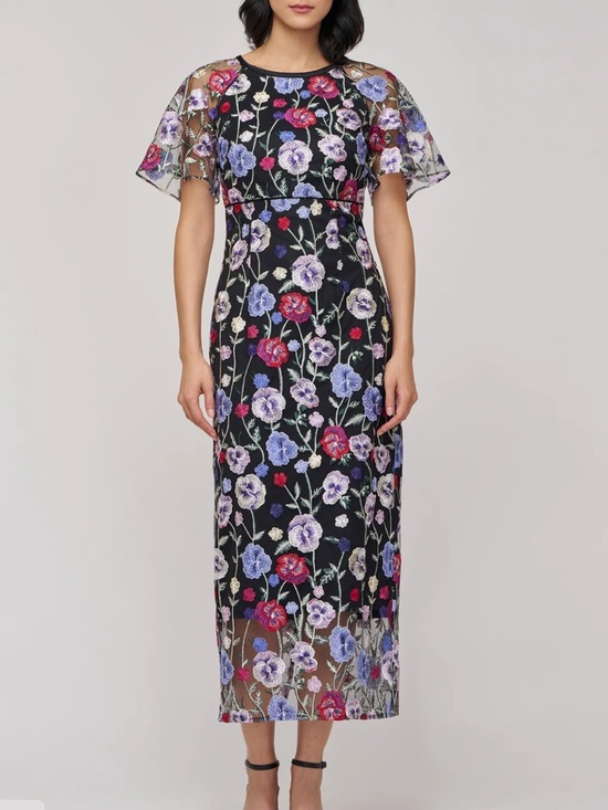 JS Collections Dresses & Skirts - JS Collections Lacey Floral Embroidered Mesh Midi Dress Black NWT Size 6